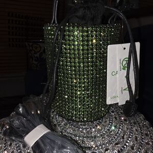 Elegant Green Rhinestone Bucket Bag